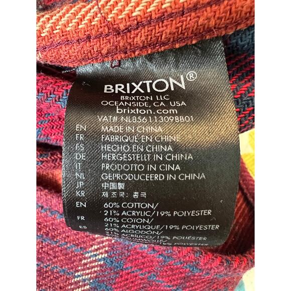 Brixton Men’s Bowery Button Down Flannel Standard Fit Size: Medium Navy Orange - Picture 7 of 9